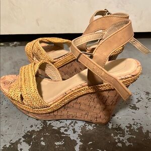 Me Too Tan Espadrille Wedges with Ankle Strap